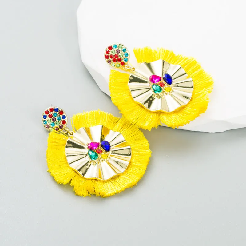 Wholesale Fashion Tassel Inlaid Colorful Rhinestone Hoop Earrings