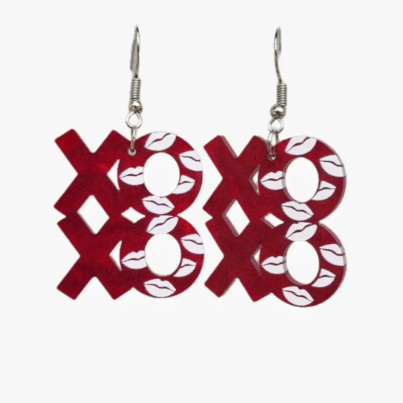 Wholesale Fashion Valentine's Day Love Hollow Heart Shaped Lips XOXO English Letter Earrings