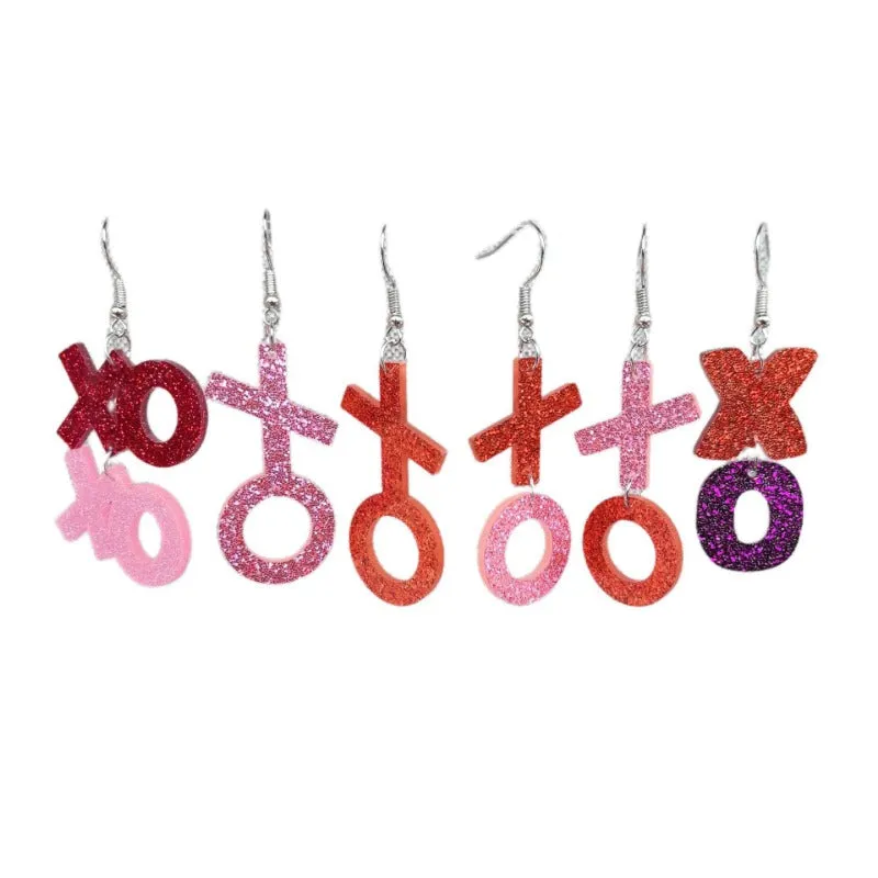 Wholesale Fashion Valentine's Day Love Hollow Heart Shaped Lips XOXO English Letter Earrings