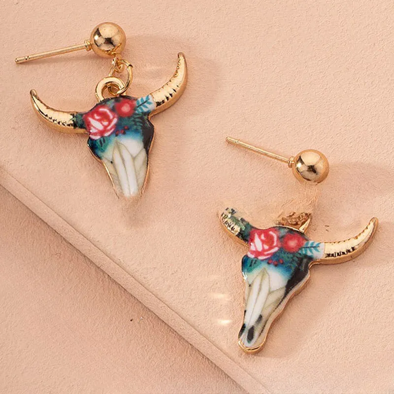 Wholesale Fashion Western Style Colorful Bull Head Earrings