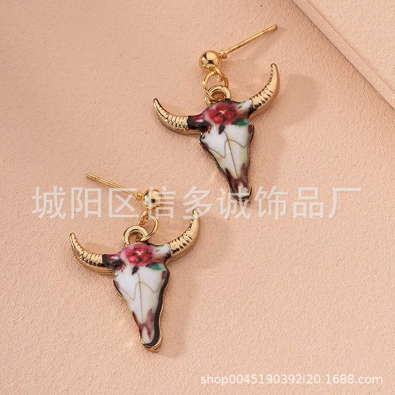 Wholesale Fashion Western Style Colorful Bull Head Earrings