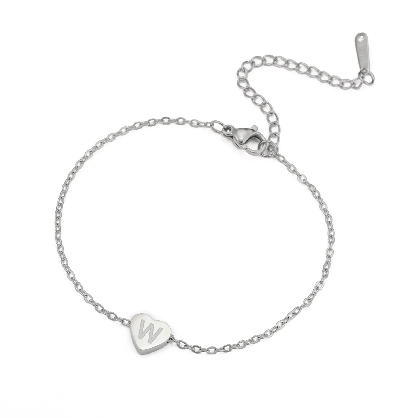 Wholesale Fashionable 26 English letters with heart-shaped stainless steel bracelet