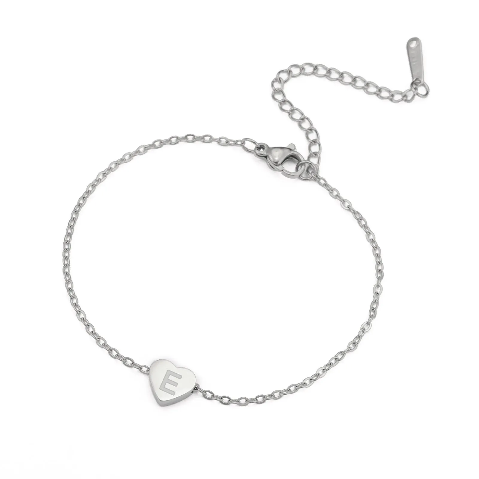 Wholesale Fashionable 26 English letters with heart-shaped stainless steel bracelet