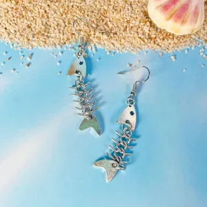 Wholesale Fashionable and Cool Fishbone Necklace Set Simple Personality Versatile Ancient Silver Earrings
