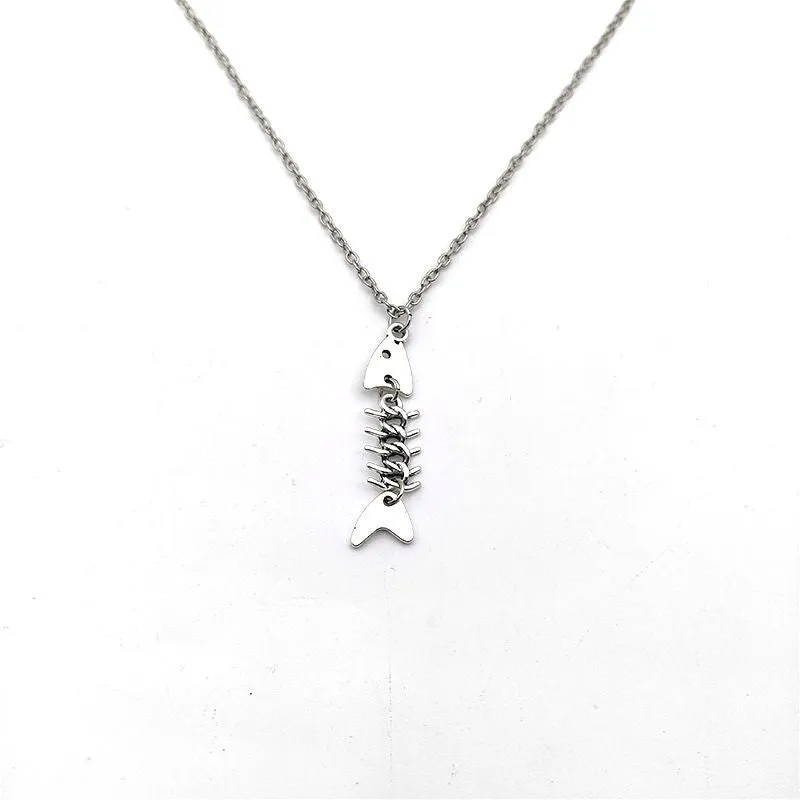Wholesale Fashionable and Cool Fishbone Necklace Set Simple Personality Versatile Ancient Silver Earrings