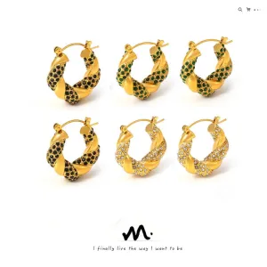 Wholesale Fashionable and Simple U-shaped Titanium Steel Inlaid Zircon Twisted Non-fading Light Luxury Temperament Earrings