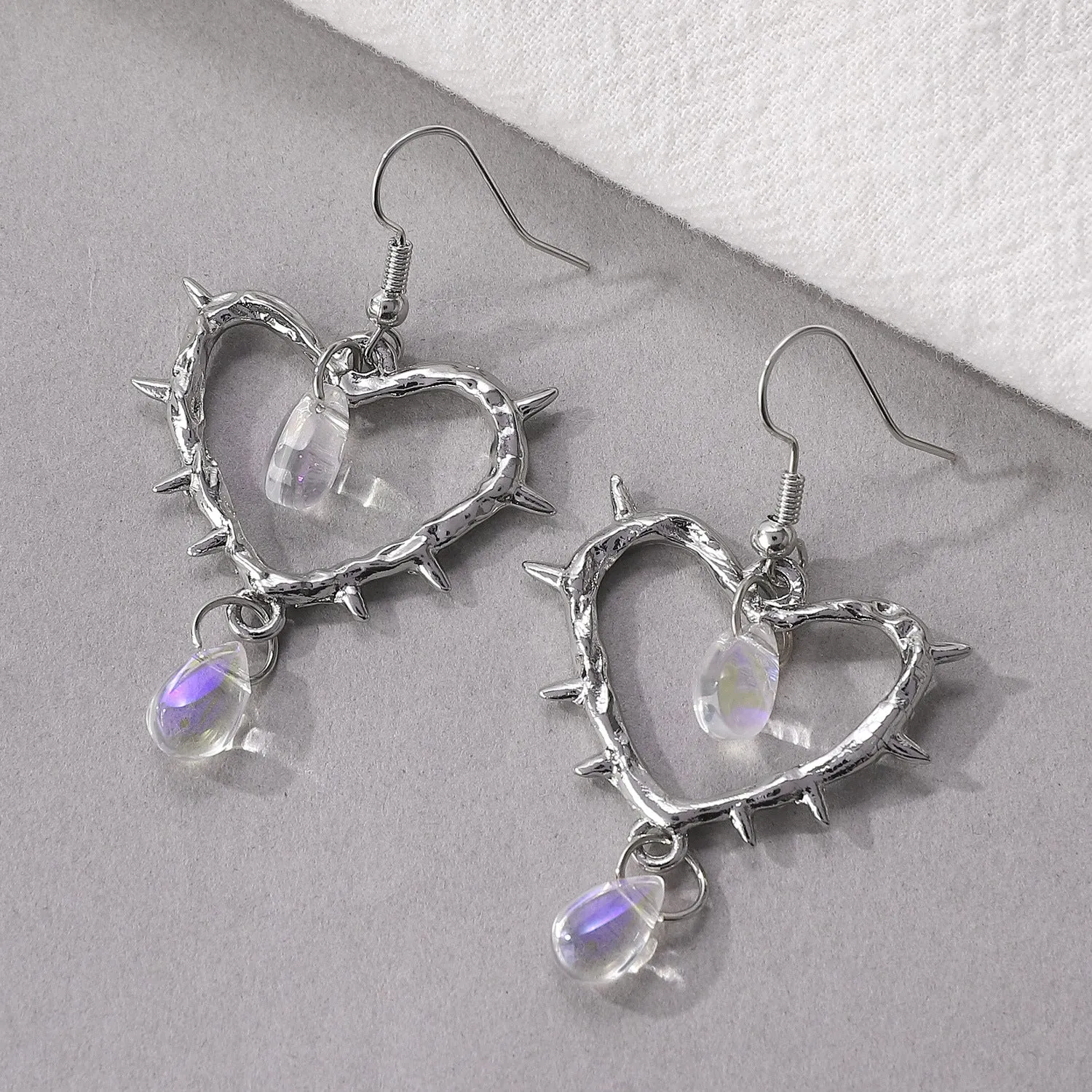 Wholesale Fashionable Handmade Thorn Heart Cross Earrings