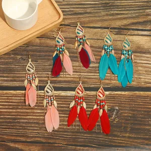 Wholesale Feather Bohemian Long Tassel Earrings