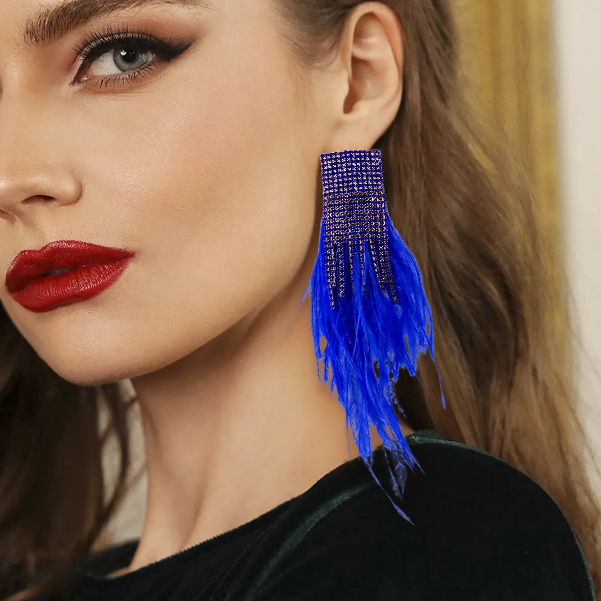 Wholesale Feather Earrings with Diamond Inlay Feathers