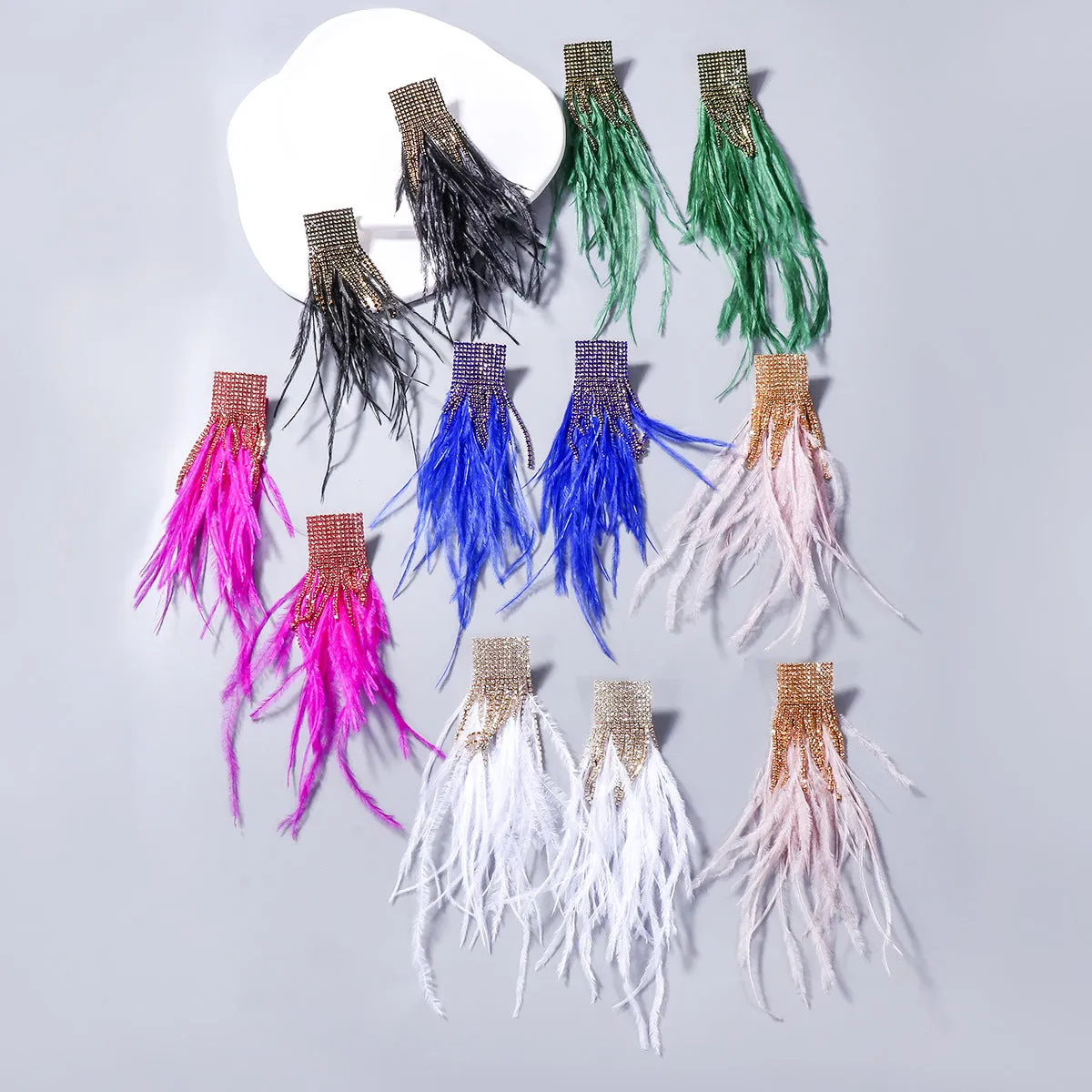 Wholesale Feather Earrings with Diamond Inlay Feathers