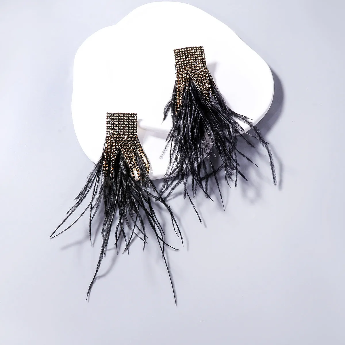 Wholesale Feather Earrings with Diamond Inlay Feathers