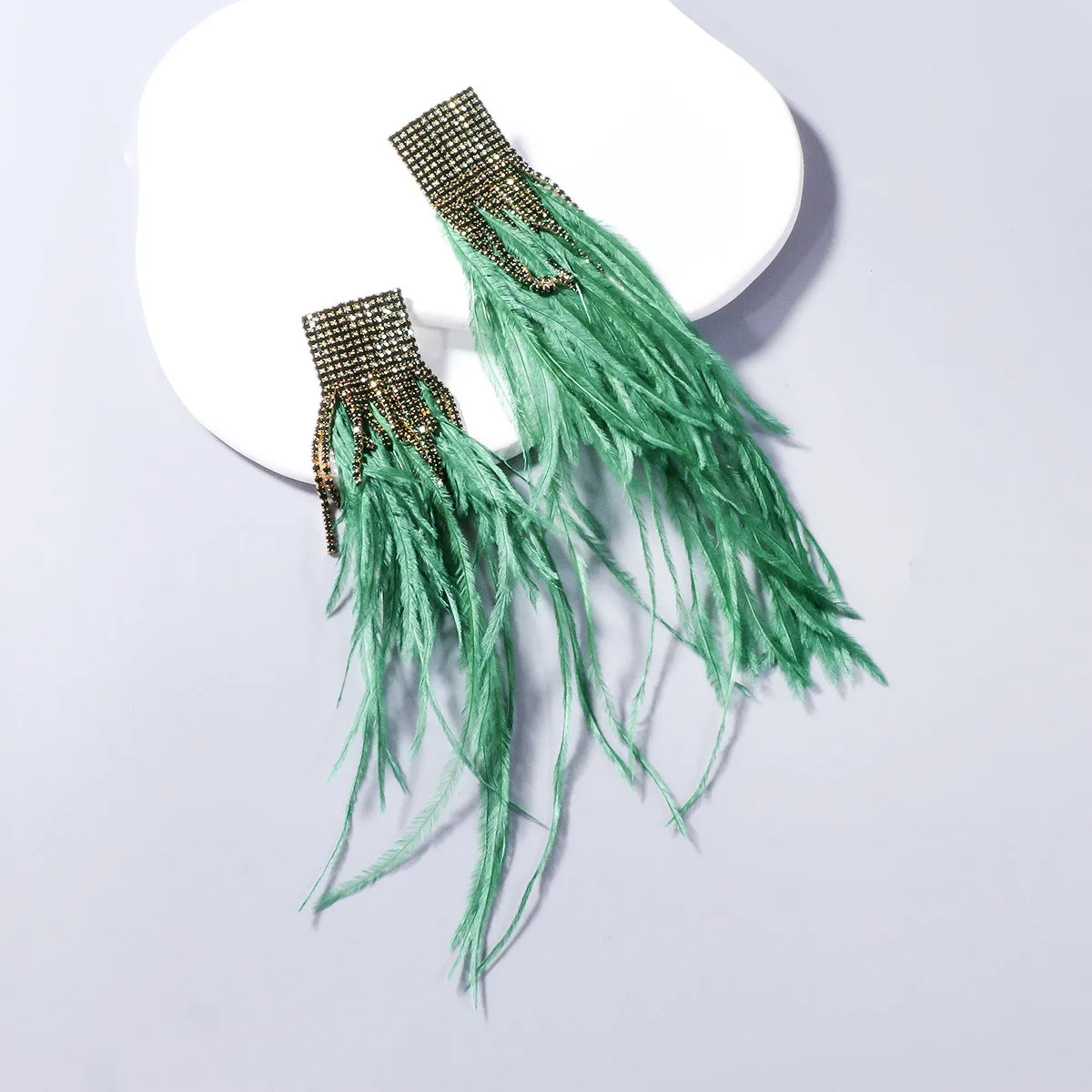 Wholesale Feather Earrings with Diamond Inlay Feathers