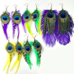 Wholesale Feather Purple Yellow Green Peacock Feather Wild Atmosphere Earrings