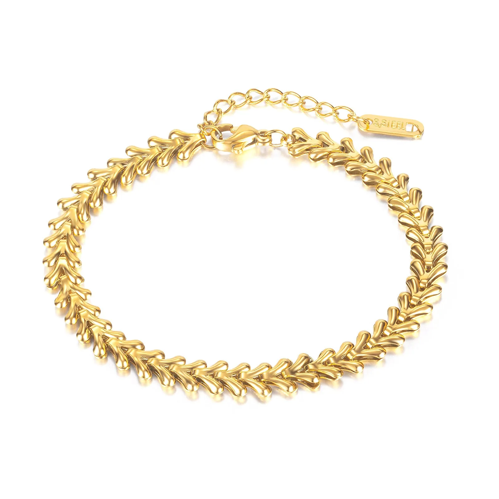 Wholesale Fishbone Heart Titanium Steel Peach Heart Stainless Steel Bracelet