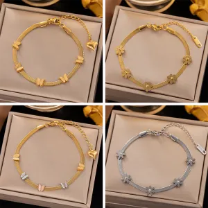 Wholesale Five Flower Butterfly Snake Bone Chain Non-fading Titanium Steel Bracelet