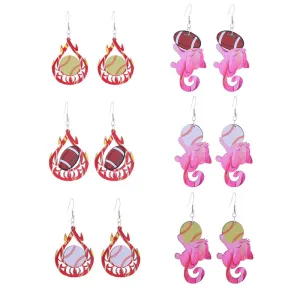 Wholesale Flame Super Rugby Baseball Sports Style Wooden Hollow Earrings