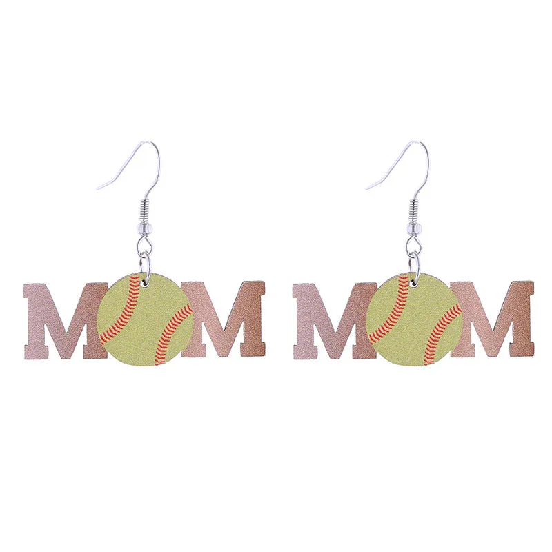 Wholesale Flame Super Rugby Baseball Sports Style Wooden Hollow Earrings
