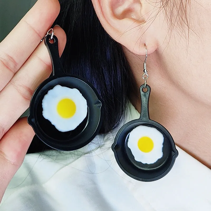 Wholesale Flat Bottomed Pot, Poached Eggs, Acrylic Earrings