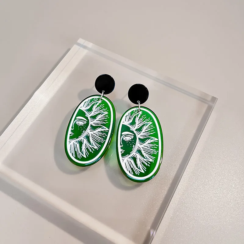 Wholesale Flower and Leaf Oil Painting Silver Needle Acrylic Earrings