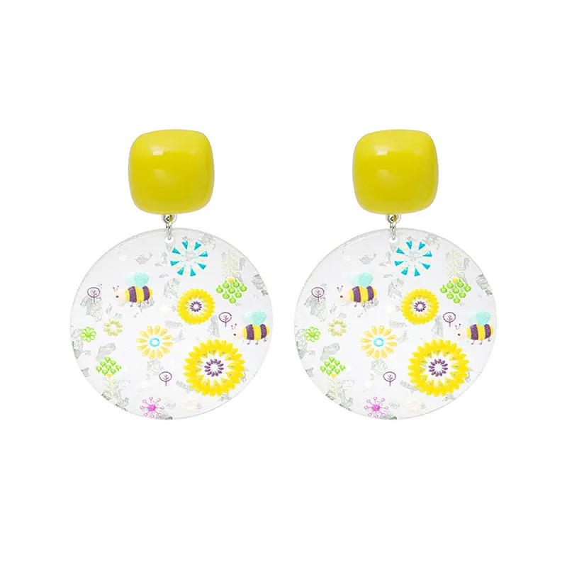 Wholesale Flower and Leaf Oil Painting Silver Needle Acrylic Earrings