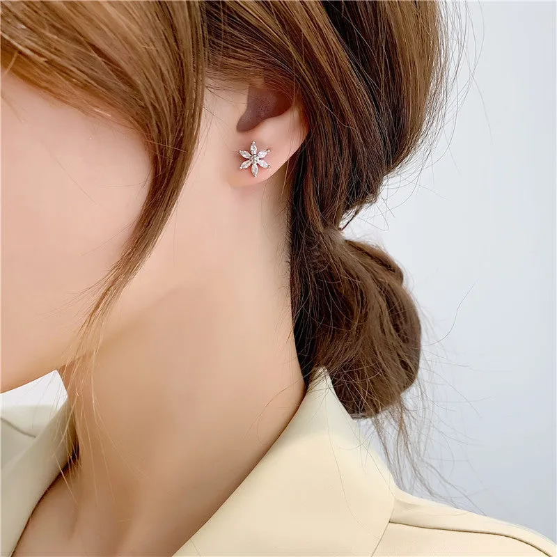 Wholesale Flower Inlaid Zircon Copper Earrings