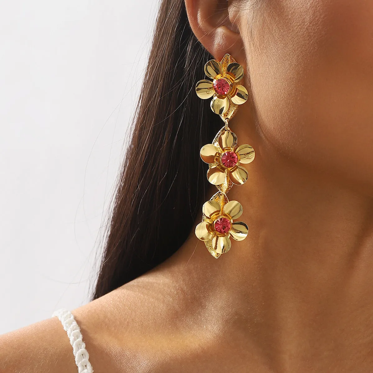 Wholesale Flower Micropaved Iron Earrings