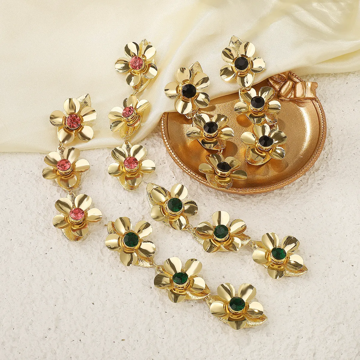Wholesale Flower Micropaved Iron Earrings