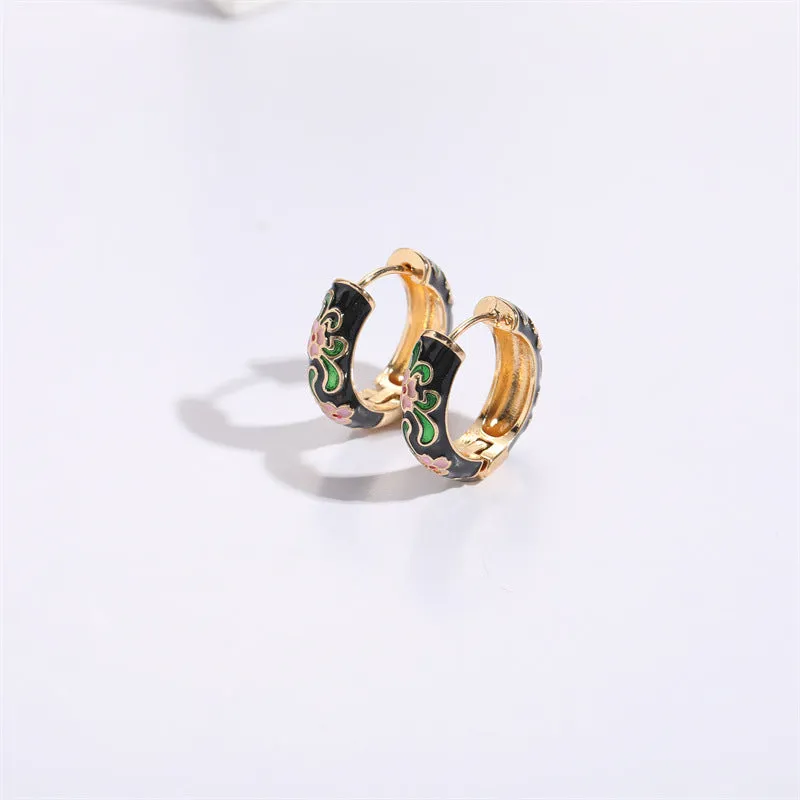 Wholesale Flower Oil Dripping Silver Needle Color Enamel 14K Real Gold Earrings