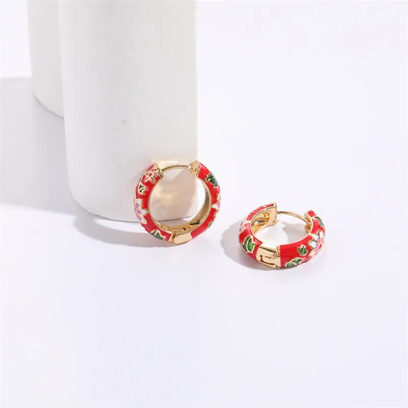 Wholesale Flower Oil Dripping Silver Needle Color Enamel 14K Real Gold Earrings