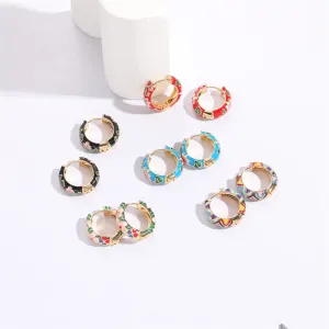Wholesale Flower Oil Dripping Silver Needle Color Enamel 14K Real Gold Earrings