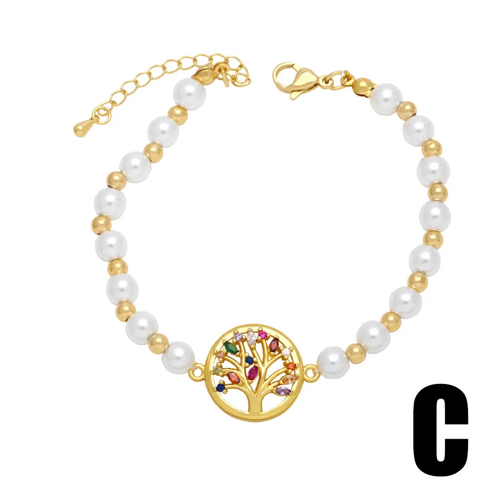 Wholesale Flower Pearl Hand Tree of Life Copper Bracelet