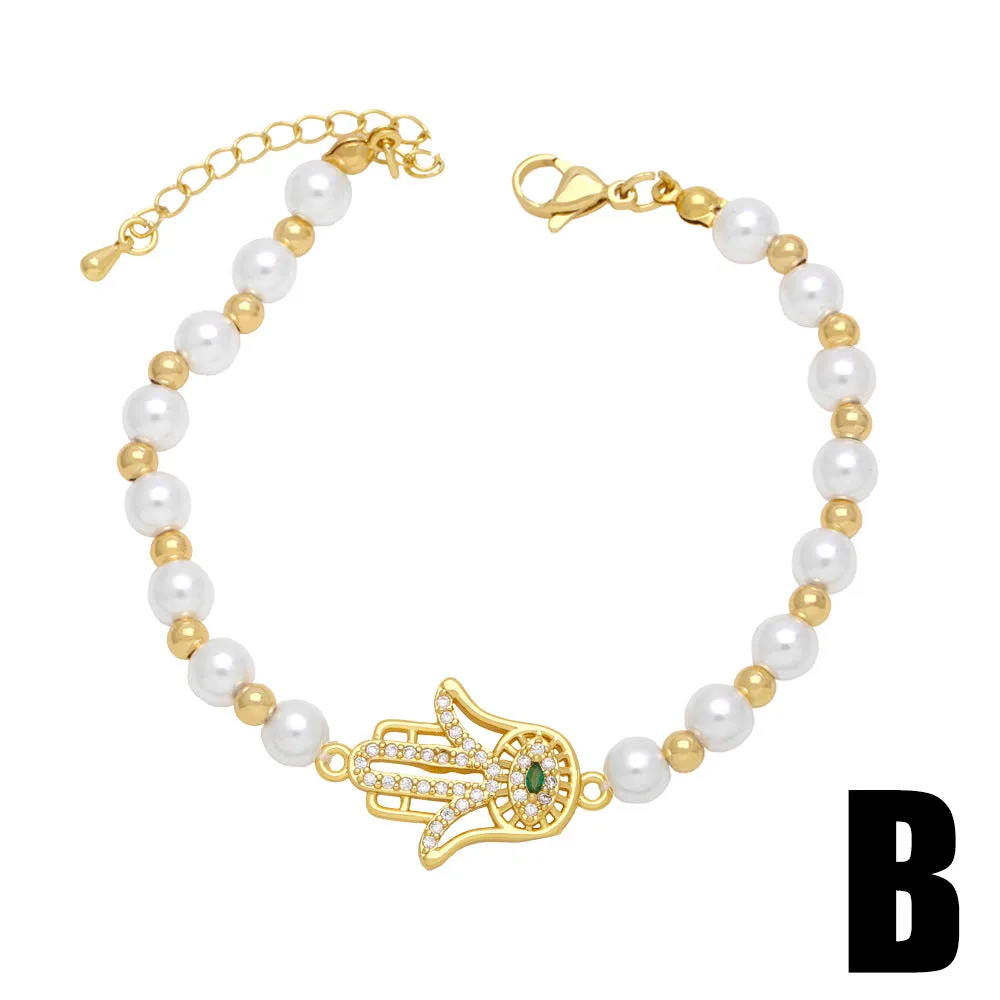 Wholesale Flower Pearl Hand Tree of Life Copper Bracelet