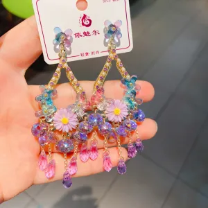 Wholesale Flowers Color Long Tassel Heavy Workers Exaggerated Earrings