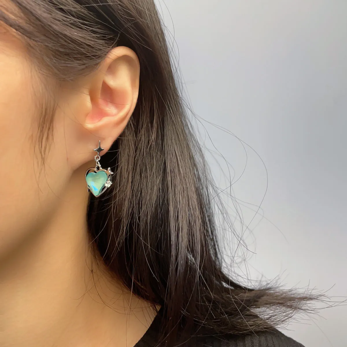 Wholesale Fluorescent Blue Star Heart Earrings