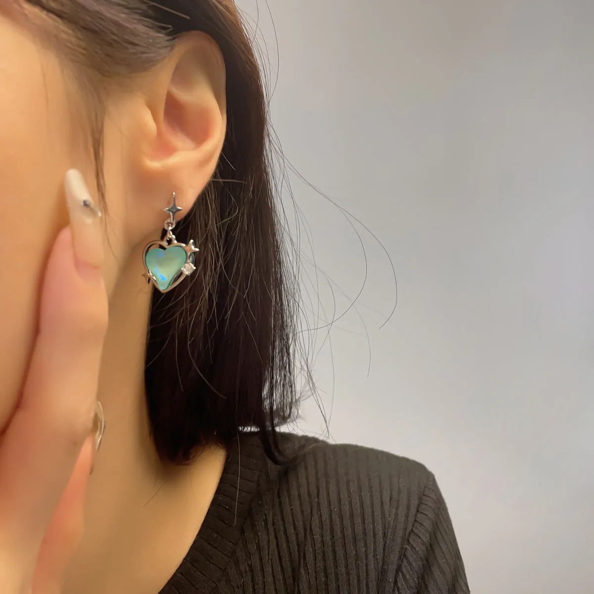 Wholesale Fluorescent Blue Star Heart Earrings