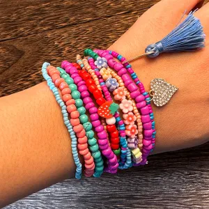 Wholesale Folded Wind Strawberry Bracelet Hand-woven Rice Bead Fringe Elastic Bracelet