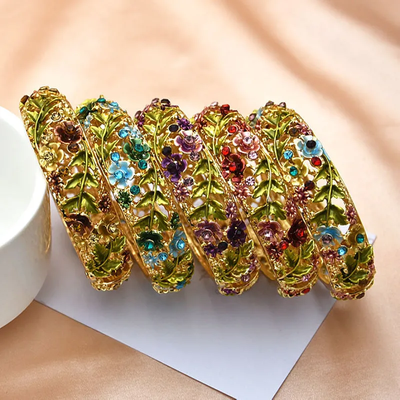 Wholesale foreign trade jewelry retro rose diamond hollow alloy cloisonne antique painted bracelet