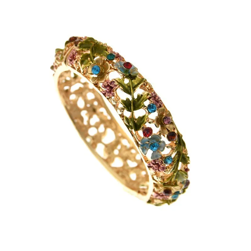 Wholesale foreign trade jewelry retro rose diamond hollow alloy cloisonne antique painted bracelet