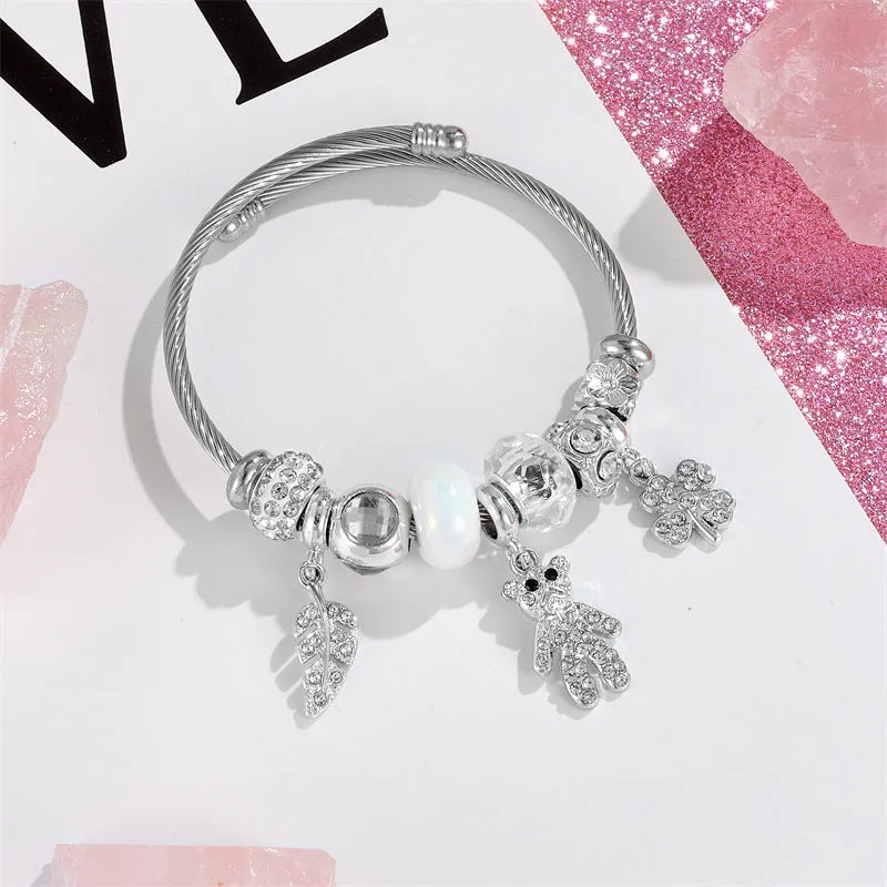Wholesale Four Leaf Clover Diamond Cygnet Butterfly Stainless Steel Beaded Bracelet