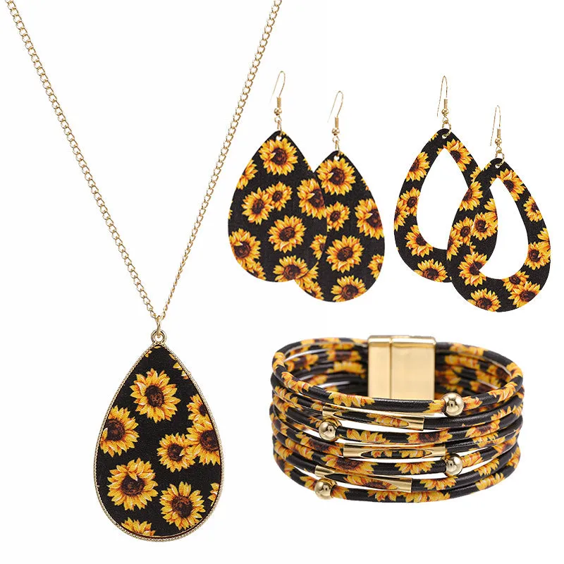 Wholesale Four Leaf Clover Horsehair Leopard Tassel Long Earring Bracelet Set