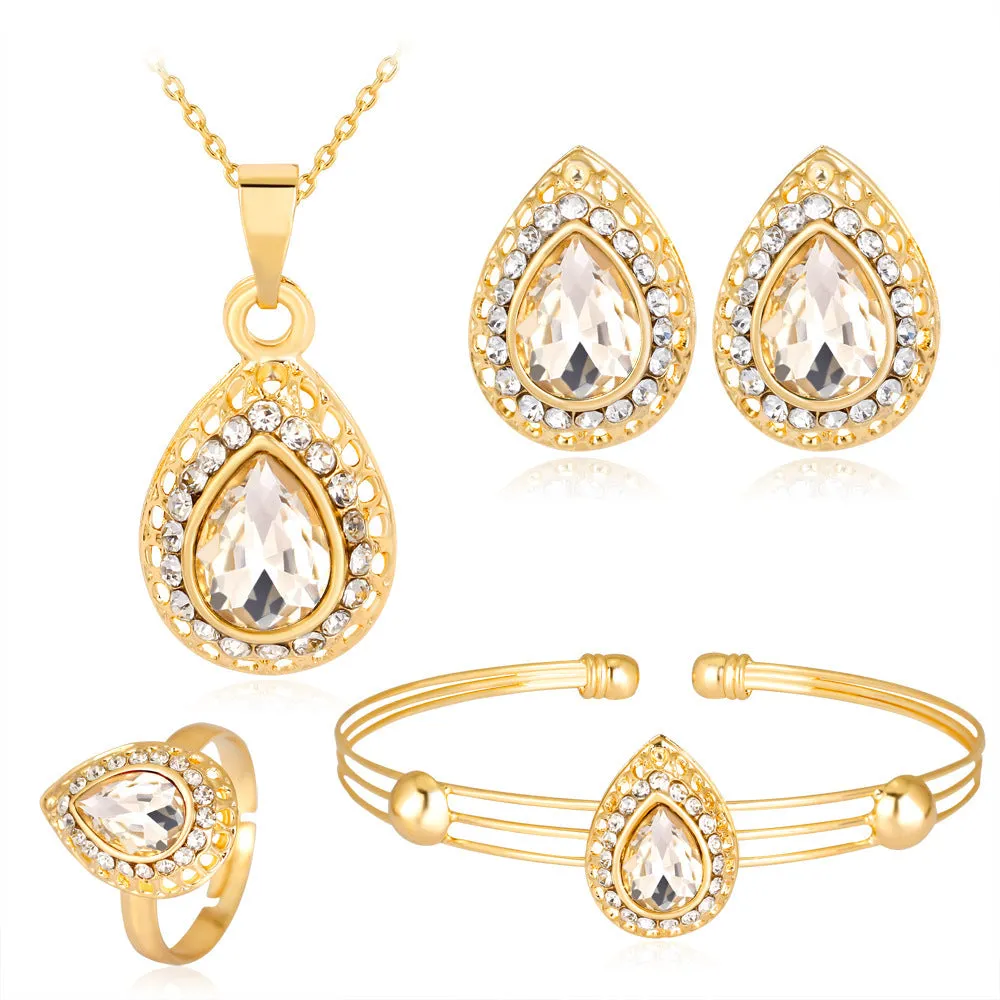 Wholesale Four Piece Set of Multi-color Droplet Alloy Jewelry
