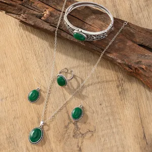 Wholesale Four-piece set of natural stone emerald necklace, earrings, ring and bracelet