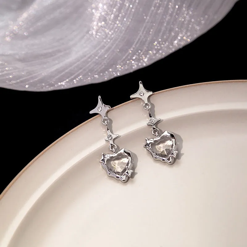 Wholesale Four-pointed star heart diamond earrings