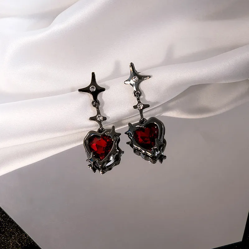 Wholesale Four-pointed star heart diamond earrings