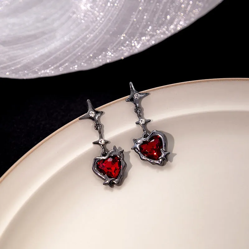 Wholesale Four-pointed star heart diamond earrings