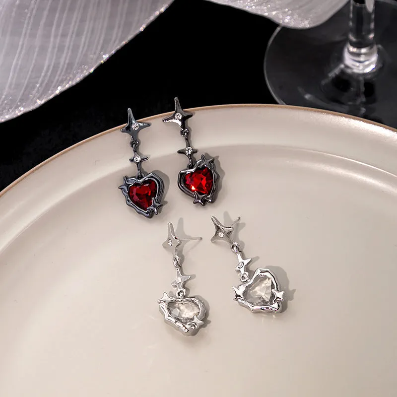 Wholesale Four-pointed star heart diamond earrings