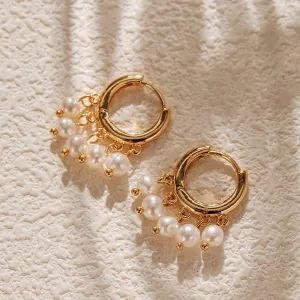 Wholesale French Pearl Earrings Brass Plated 18K Real Gold Earrings