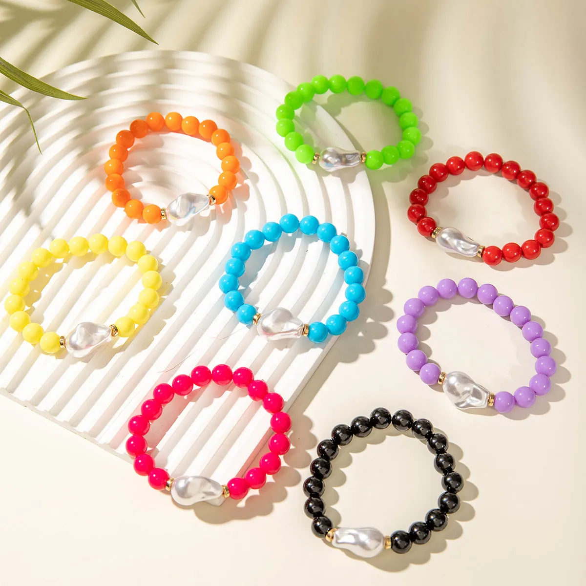 Wholesale fresh dopamine shaped imitation pearl color summer bracelet
