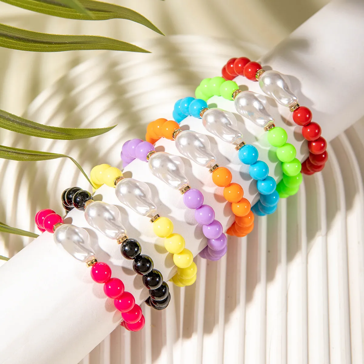Wholesale fresh dopamine shaped imitation pearl color summer bracelet