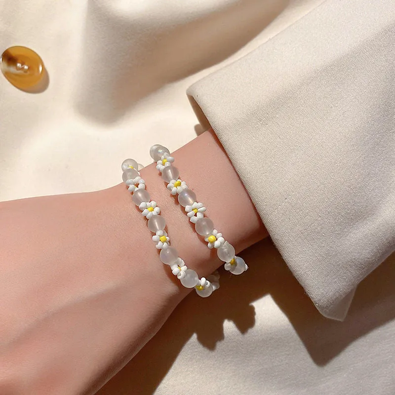 Wholesale Frosted Glass Pearl Flower Beading Bracelet